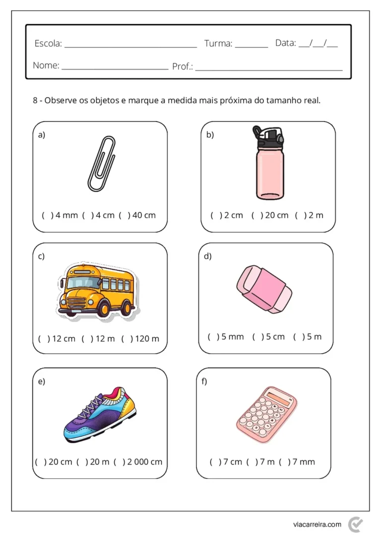 Medidas de Comprimento para 4º e 5º Ano em PDF com 14 Páginas — p10 | Atividades Educação Infantil (ensinoja.com.br)