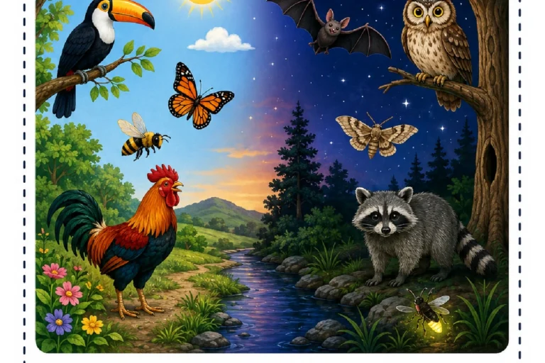 Atividade para contar animais diurnos e noturnos e marcar qual grupo tem mais animais.