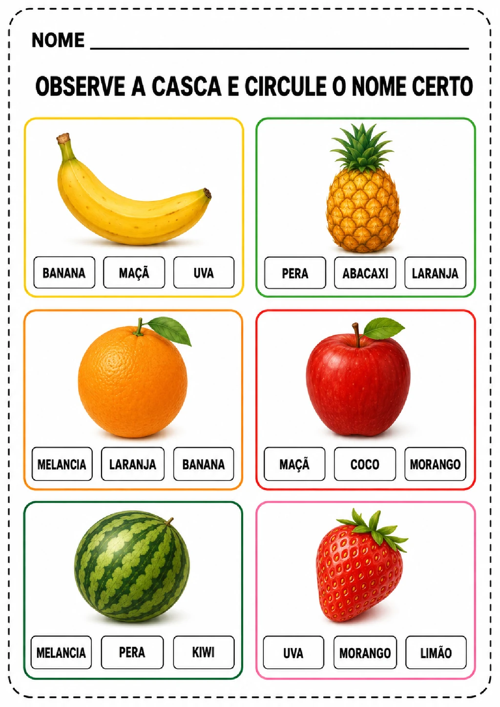 Atividades com frutas e cascas para Educação Infantil