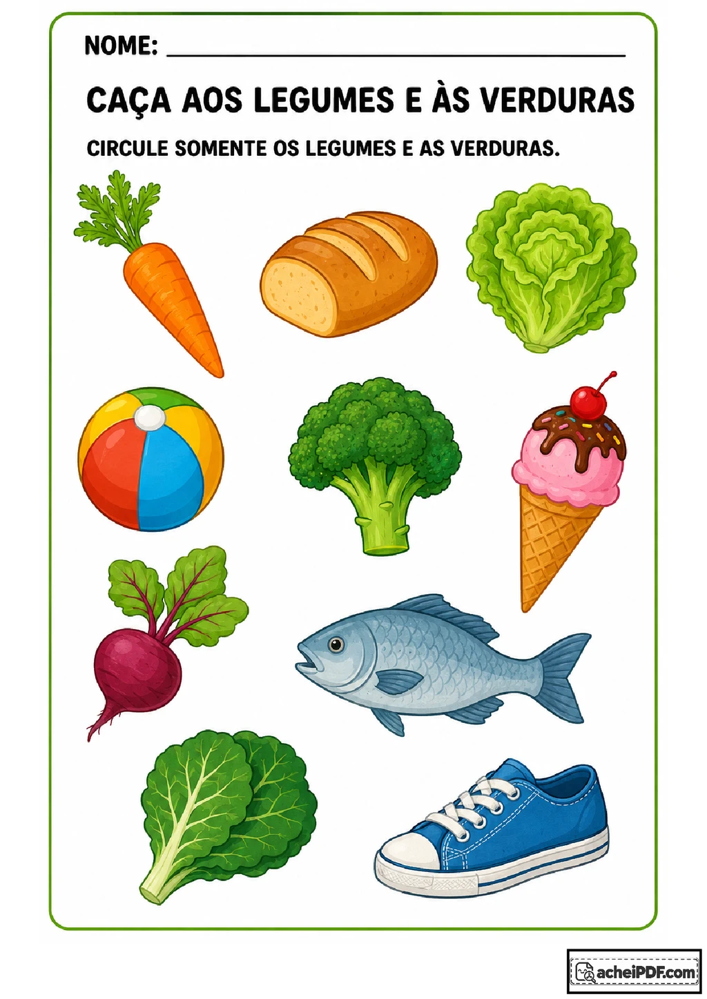 Atividades com legumes e verduras para imprimir