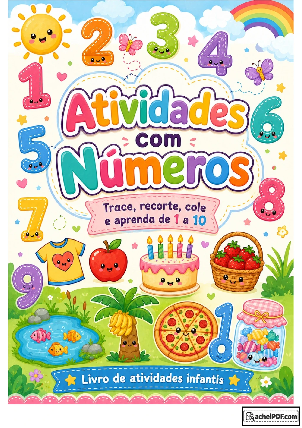 Atividades com números de 1 a 10 para traçar e colar
