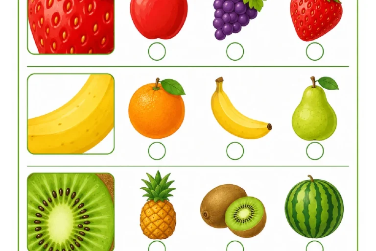 Atividade para circular o alimento correspondente a cada parte mostrada, com frutas e legumes coloridos.
