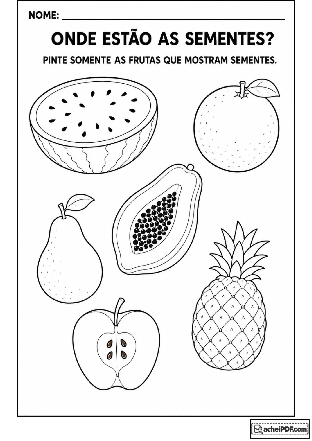 Atividades com sementes e frutas para imprimir