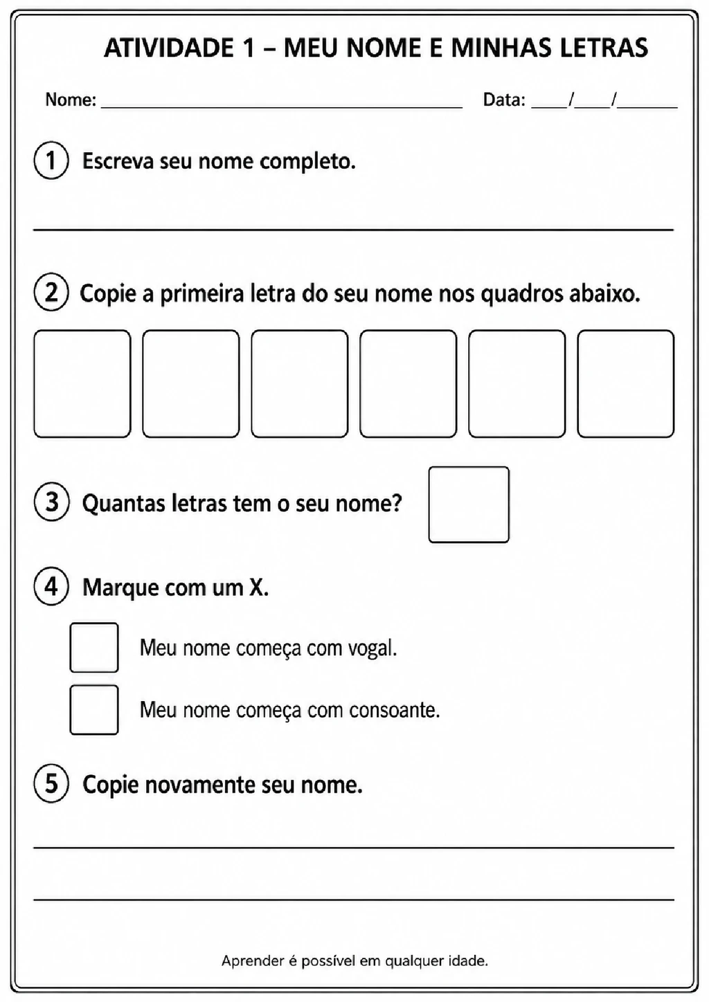 Atividades de alfabetização com palavras do cotidiano
