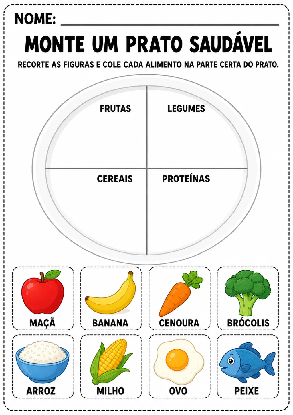 Atividades de alimentação saudável para recortar