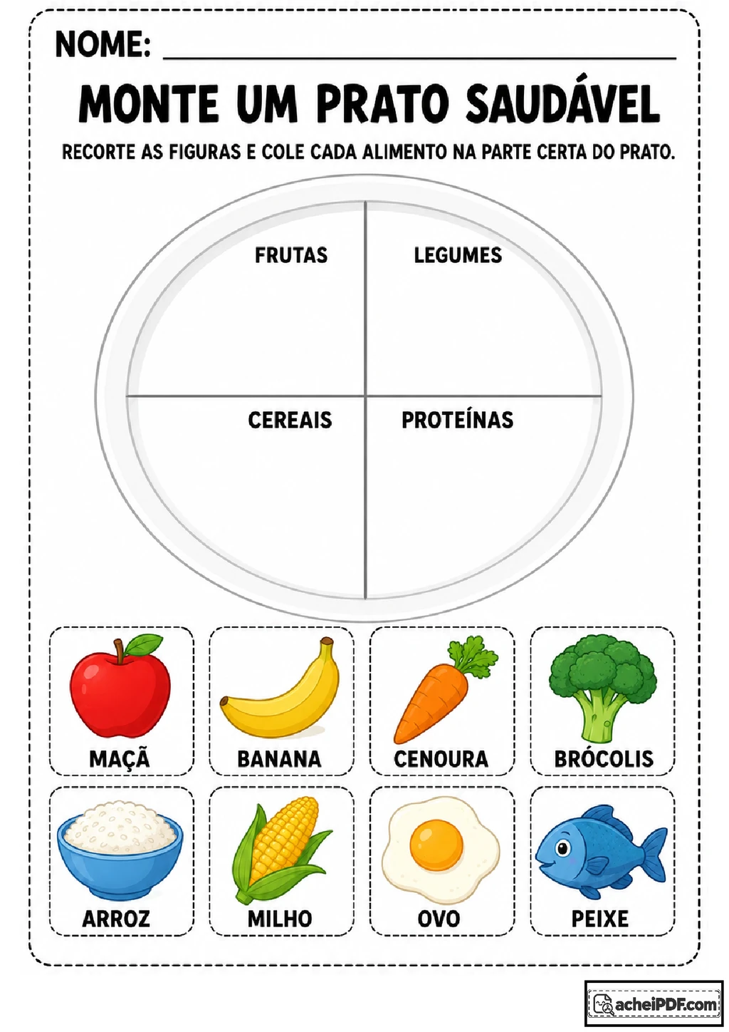 Atividades de alimentação saudável para recortar