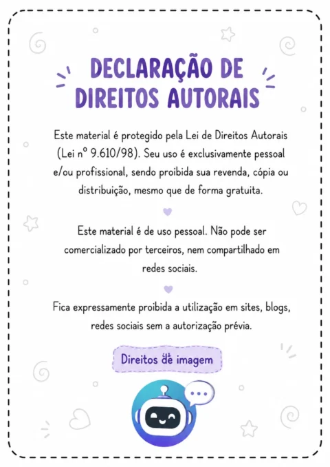 Declaração de direitos autorais com aviso de uso pessoal e proibição de distribuição e compartilhamento