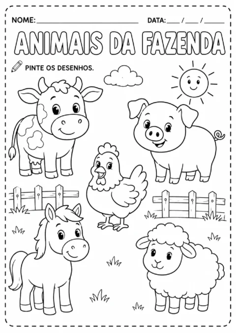 Atividades para colorir: animais, números e vogais