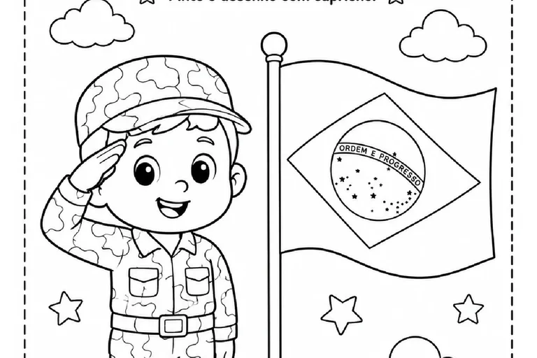 Atividades para colorir soldados e símbolos nacionais