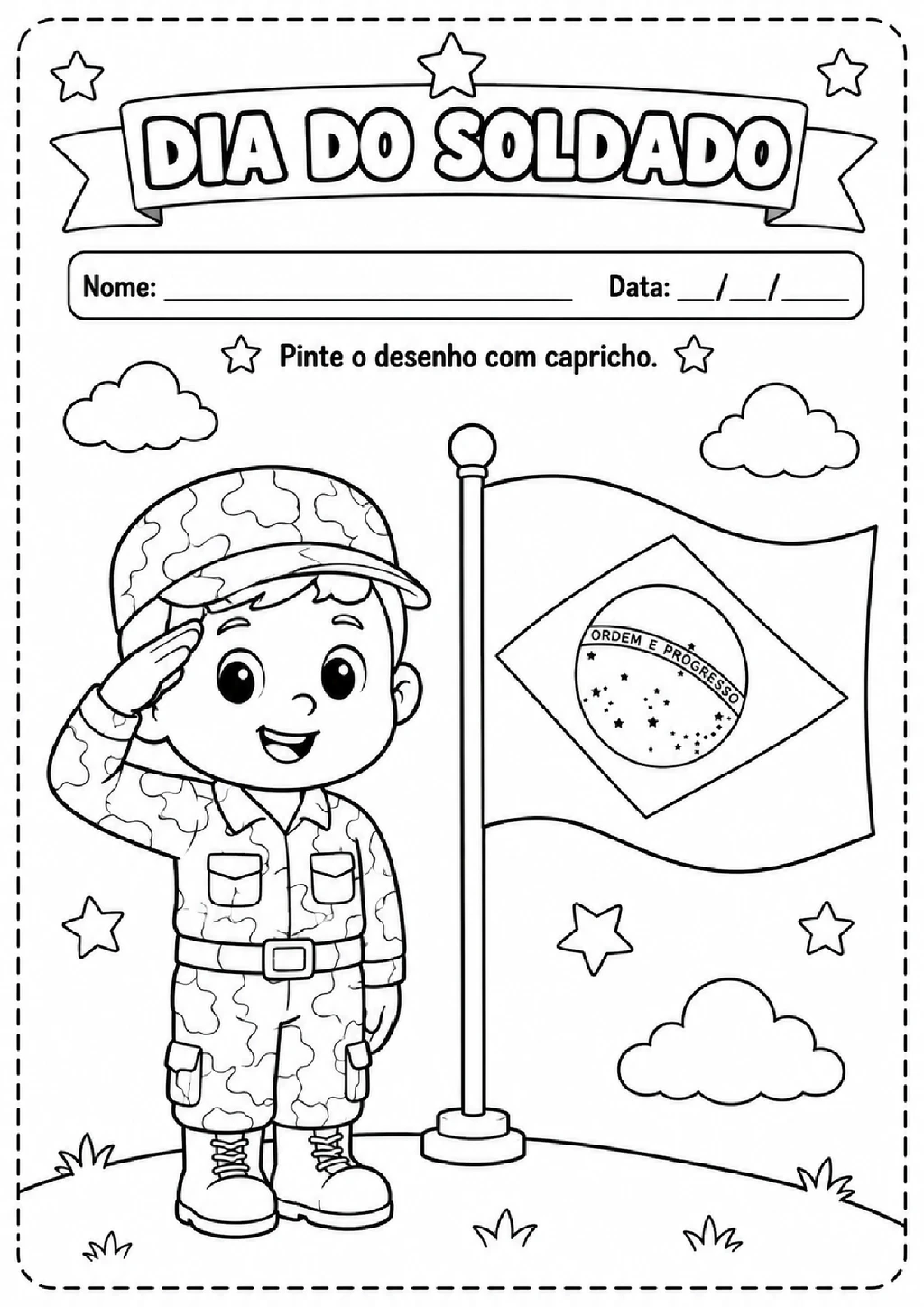 Atividades para colorir soldados e símbolos nacionais