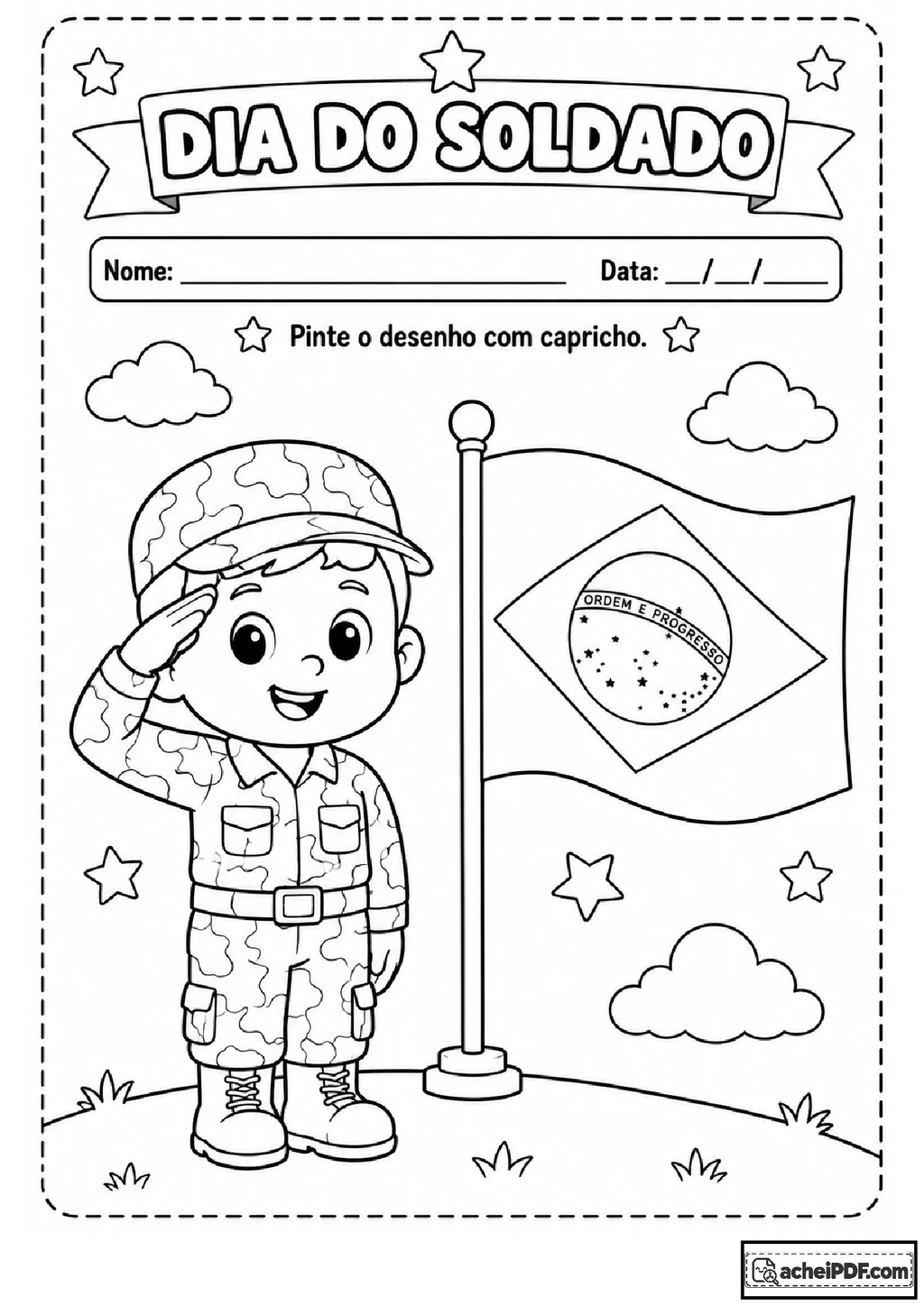 Atividades para colorir soldados e símbolos nacionais