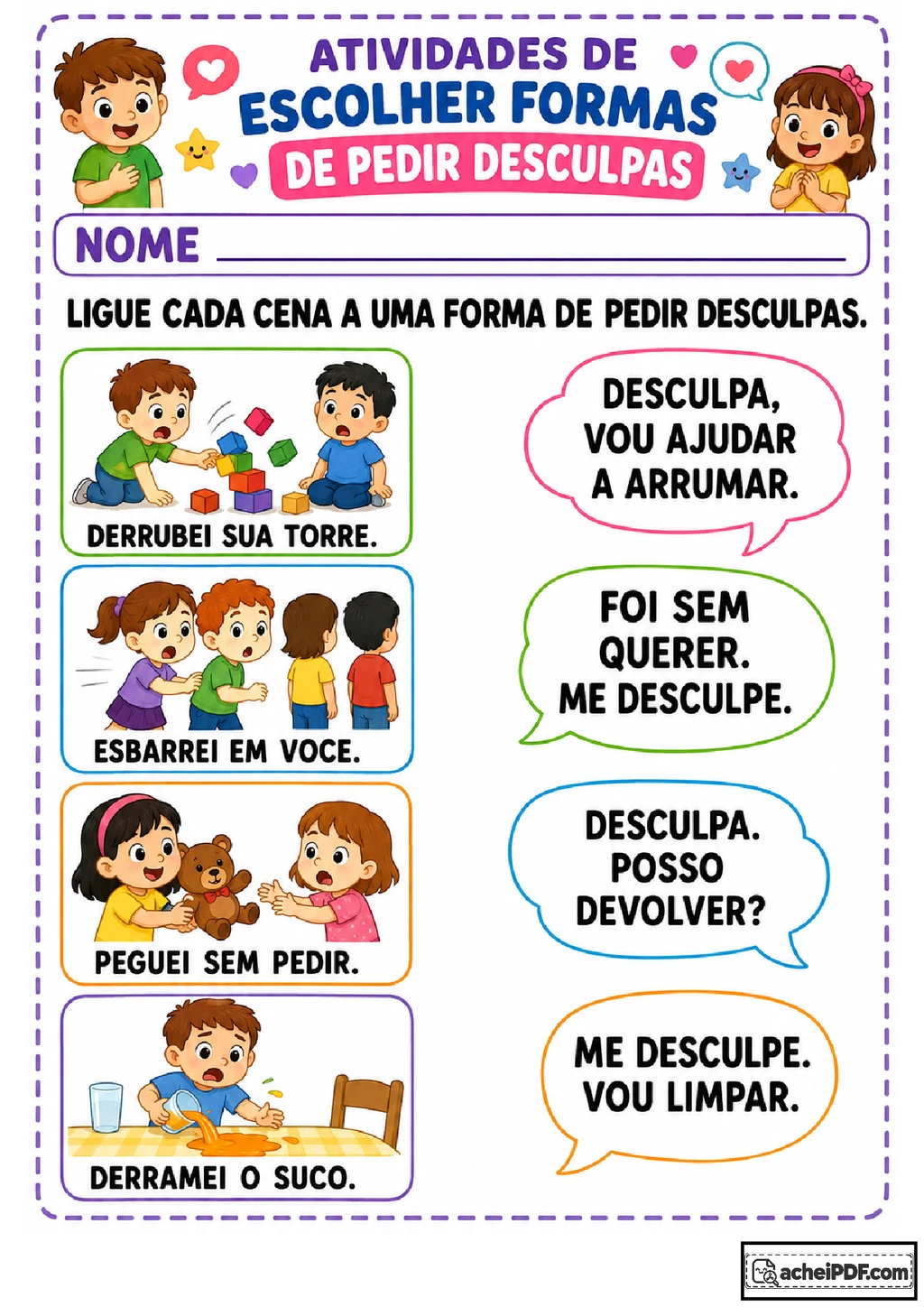 Atividades para ensinar pedidos de desculpas