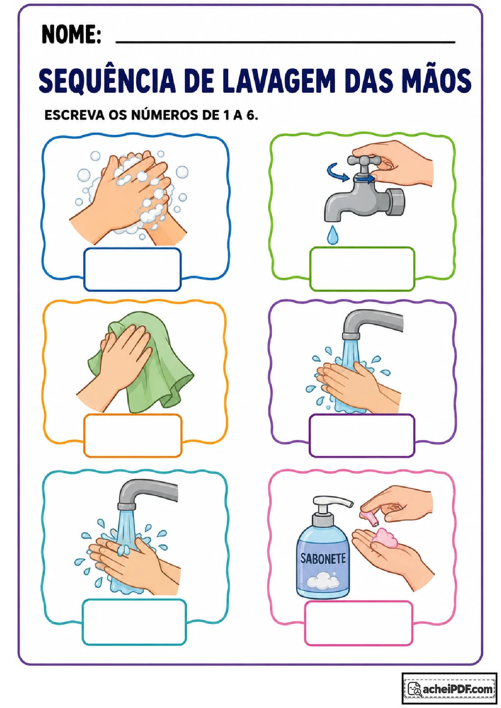 Atividades sobre a sequência da lavagem das mãos