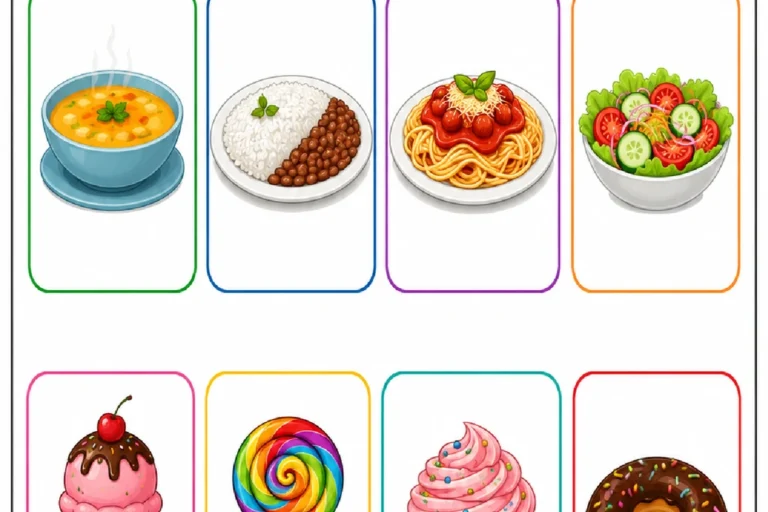Atividade para circular os alimentos do jantar: sopa, arroz, macarrão, salada e doces.