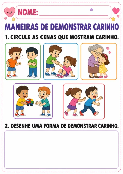 Atividades sobre carinho para Educação Infantil