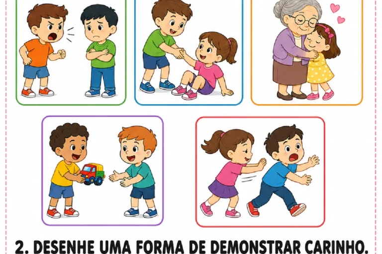 Atividade para circular cenas de carinho e desenhar outra forma de demonstrar afeto.