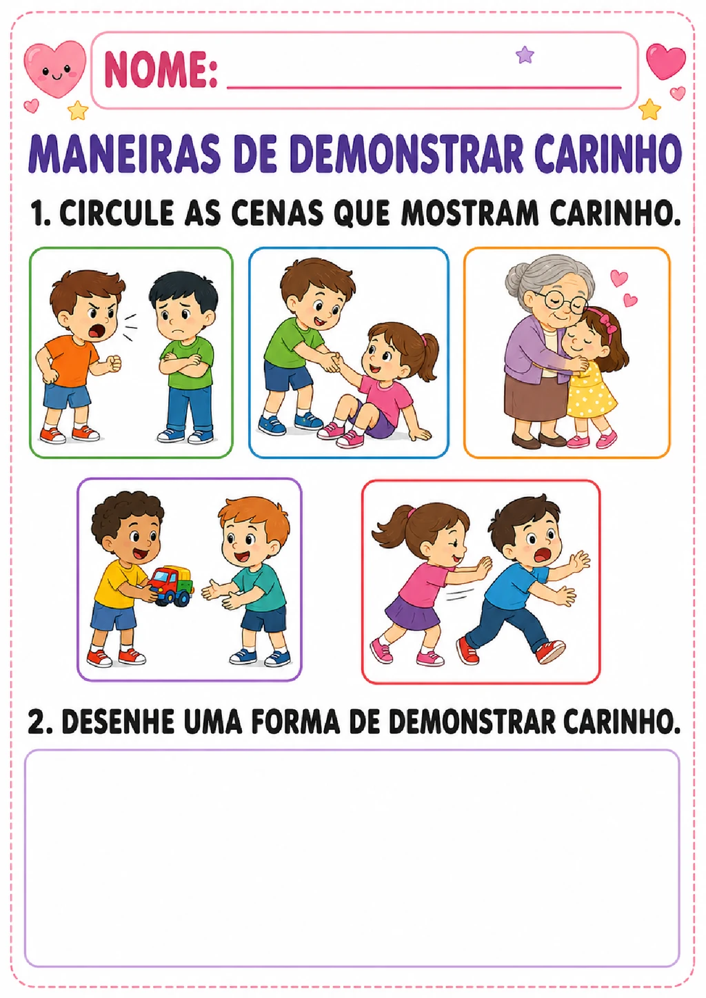 Atividades sobre carinho para Educação Infantil