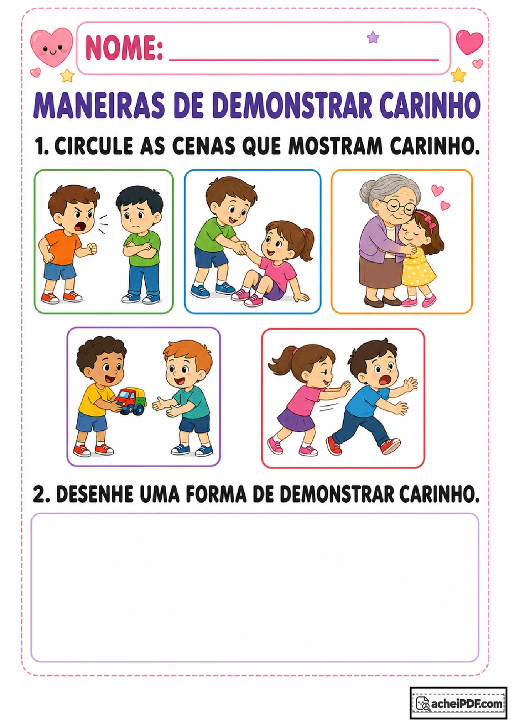 Atividades sobre carinho para Educação Infantil
