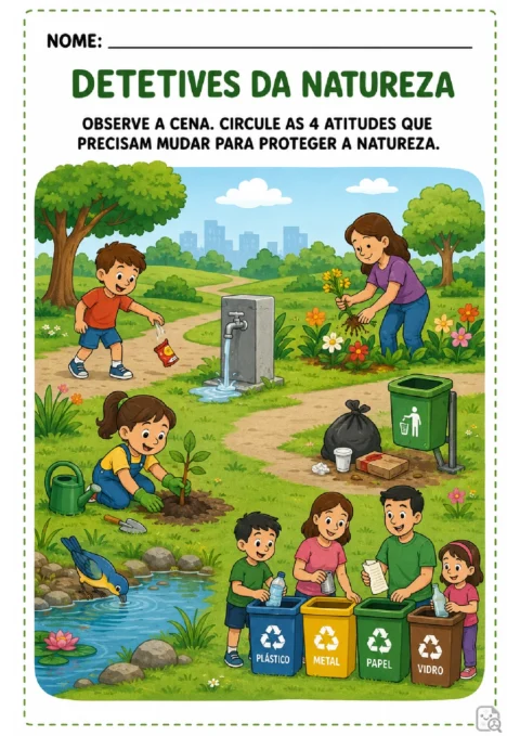 Atividades sobre cuidados com a natureza para imprimir