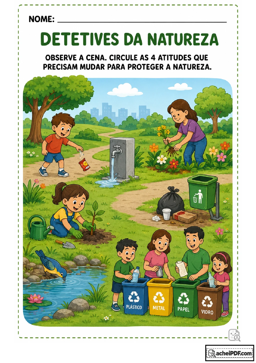 Atividades sobre cuidados com a natureza para imprimir