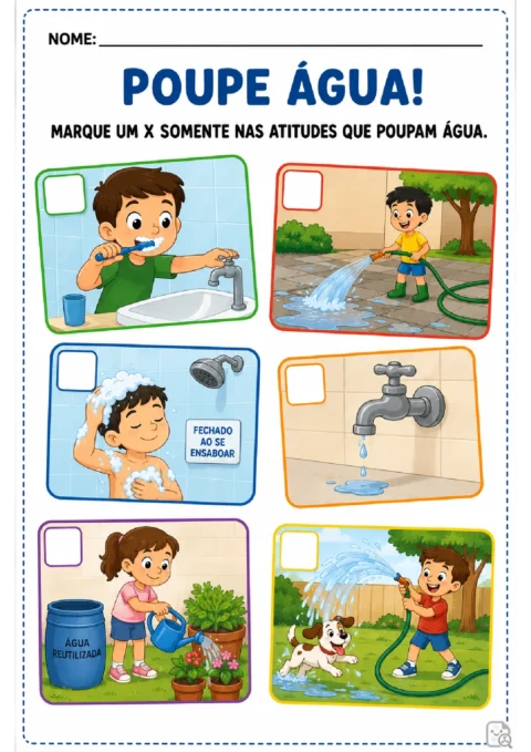 Atividades sobre economia de água para imprimir