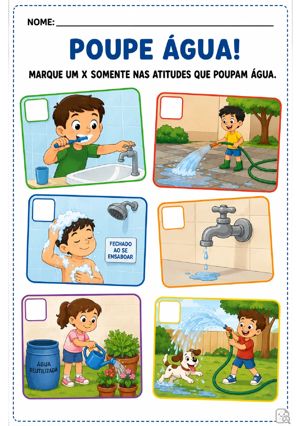 Atividades sobre economia de água para imprimir