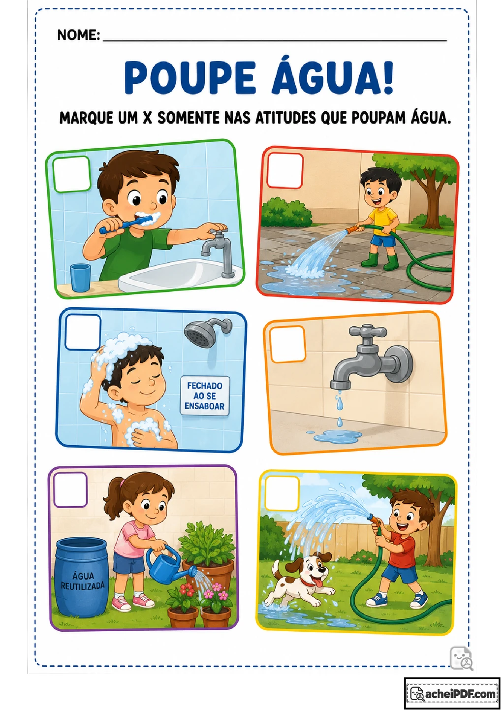 Atividades sobre economia de água para imprimir
