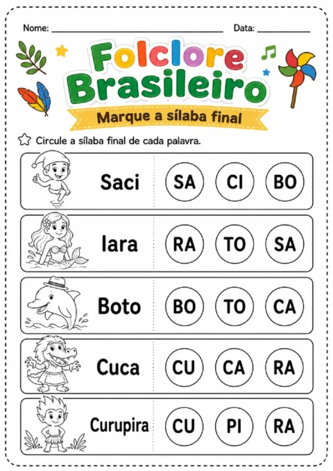 Atividades sobre folclore para alfabetização inicial