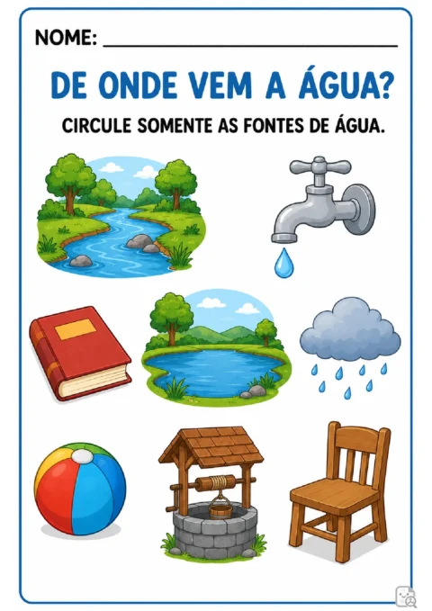 Atividades sobre fontes de água para imprimir