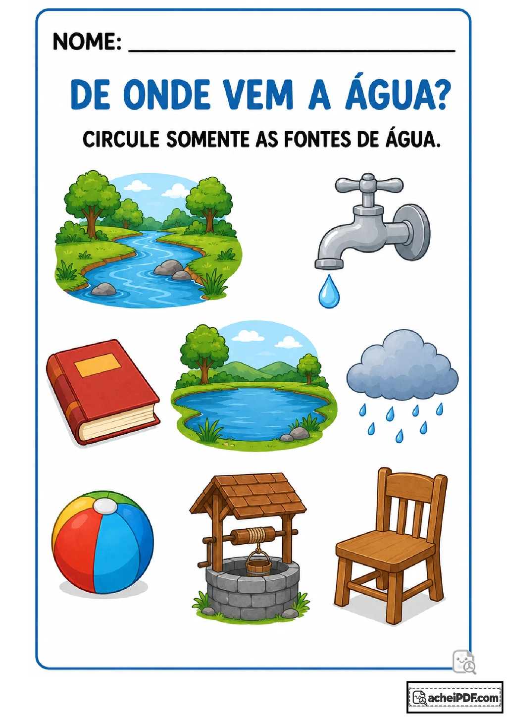 Atividades sobre fontes de água para imprimir