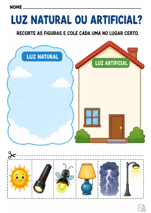 Atividades sobre fontes de luz natural e artificial