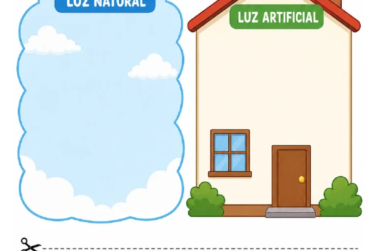 Atividade para recortar fontes de luz e colá-las nas áreas de luz natural ou artificial.