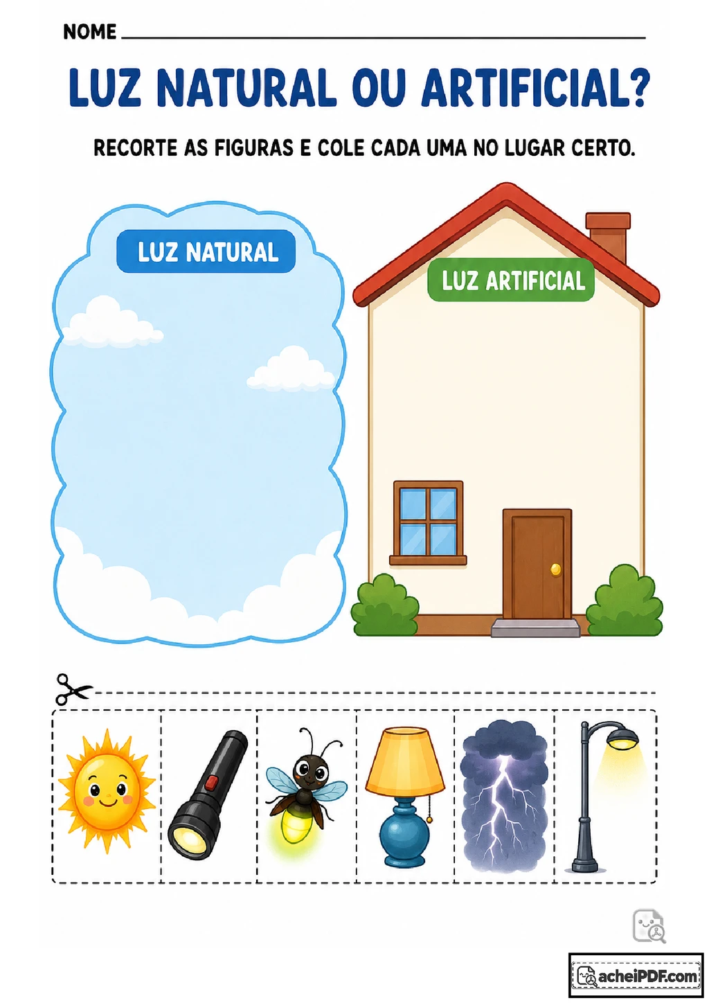 Atividades sobre fontes de luz natural e artificial