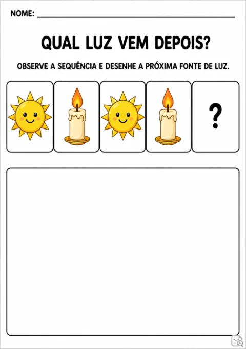Sequência de fontes de luz que alterna sol e vela para desenhar o próximo elemento.