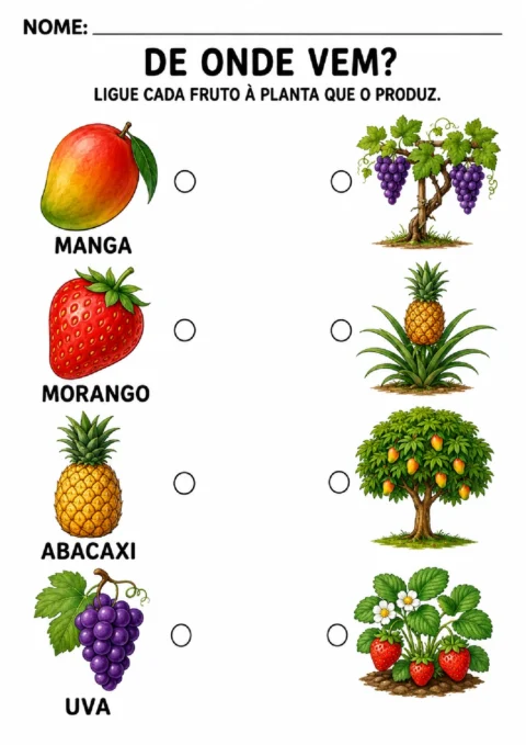 Atividades sobre frutas e plantas para imprimir