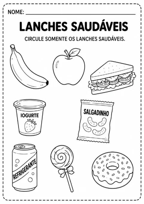 Atividades sobre lanches saudáveis para Educação Infantil