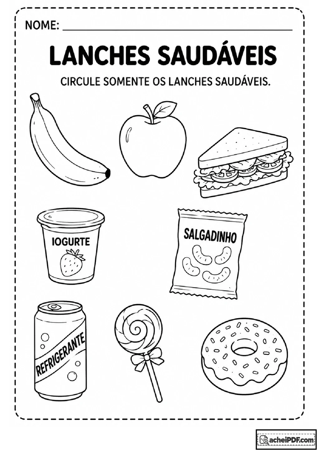 Atividades sobre lanches saudáveis para Educação Infantil