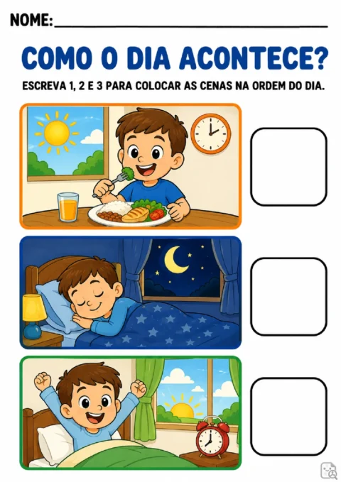 Atividades sobre manhã, tarde e noite para imprimir