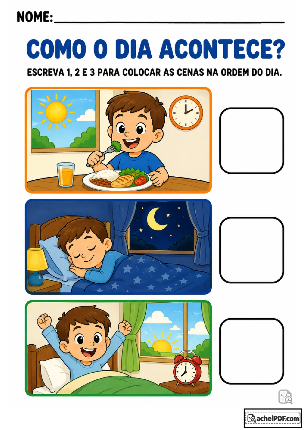 Atividades sobre manhã, tarde e noite para imprimir