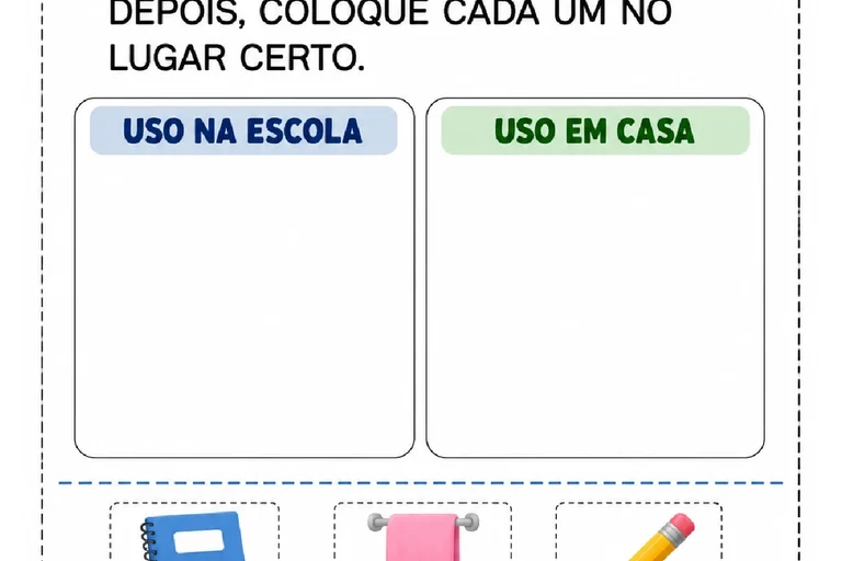 Atividades sobre objetos pessoais para Educação Infantil