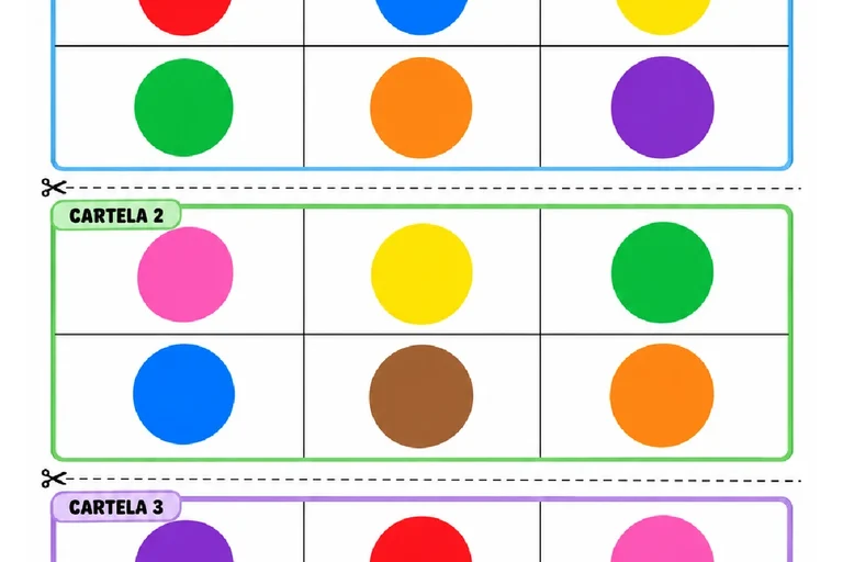 Bingo das Cores para Pré II com 15 Cartelas Diferentes