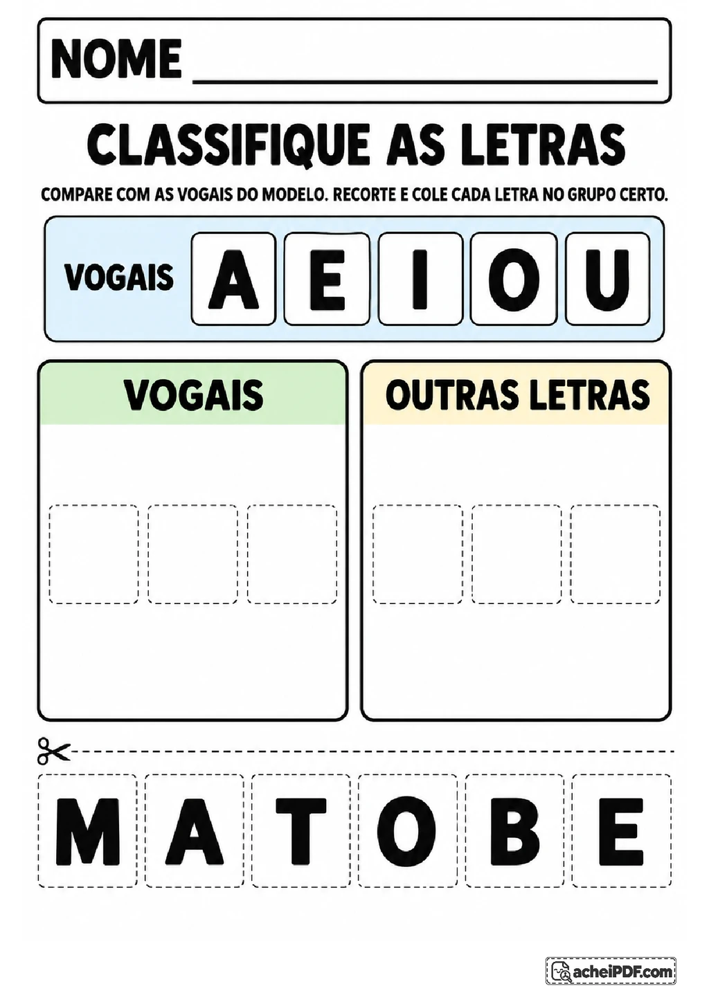Alfabeto e Vogais para Pré I: 6 Atividades de Reconhecimento