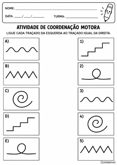 Atividade de coordenação visomotora para o 1º ano ligando traçados iguais em duas colunas