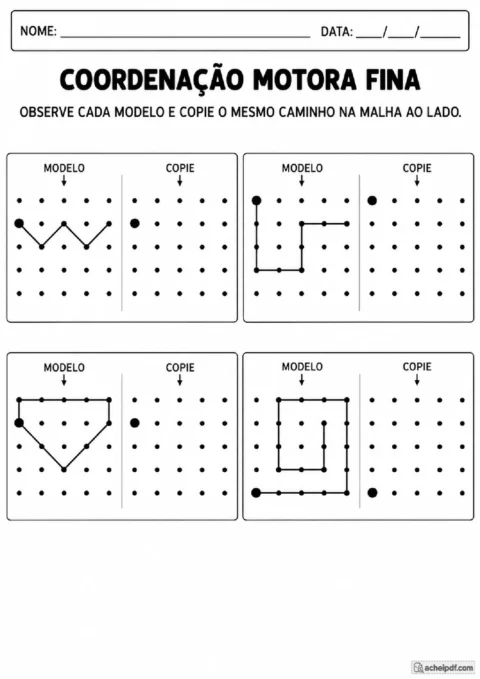 Atividade de coordenação motora para o 1º ano com cópia de trajetórias em malhas pontilhadas