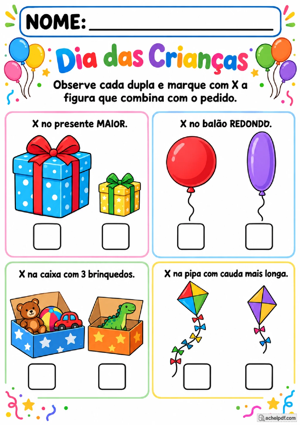 Dia das Crianças no Pré I: 6 Atividades para Imprimir