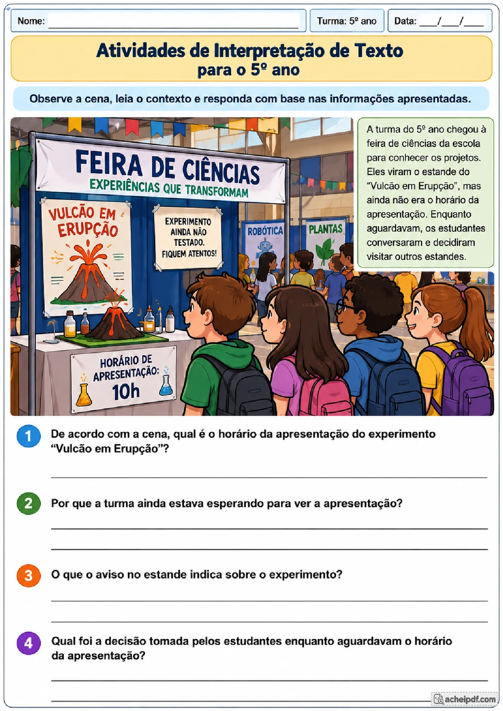 Interpretação de Texto para Imprimir com Leitura e Inferência