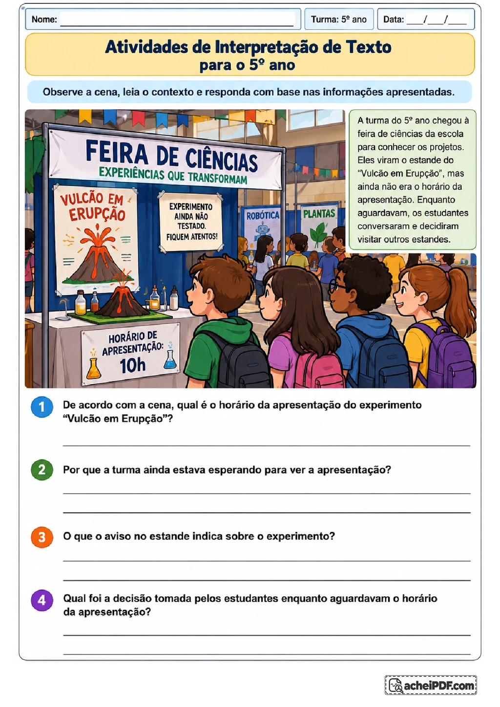 Interpretação de Texto para Imprimir com Leitura e Inferência