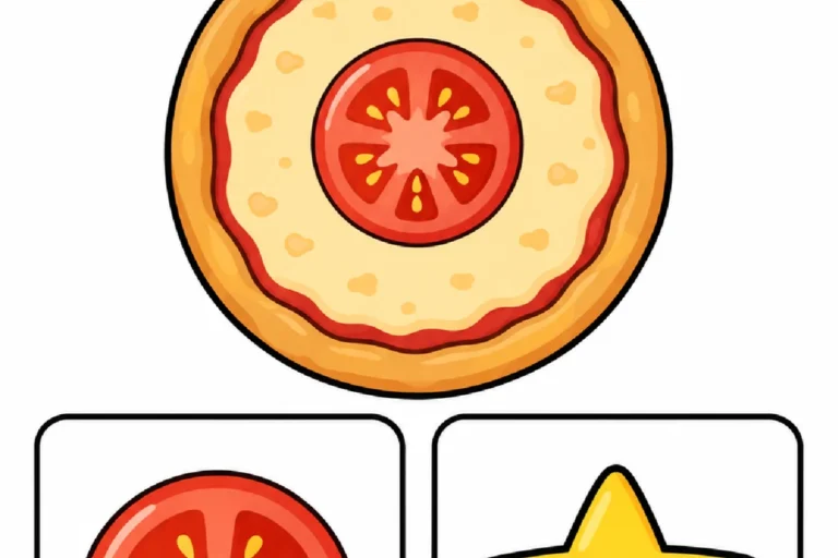 Atividade de pizza para Bebês / Berçário com pizza-modelo e duas figuras grandes para reconhecimento visual