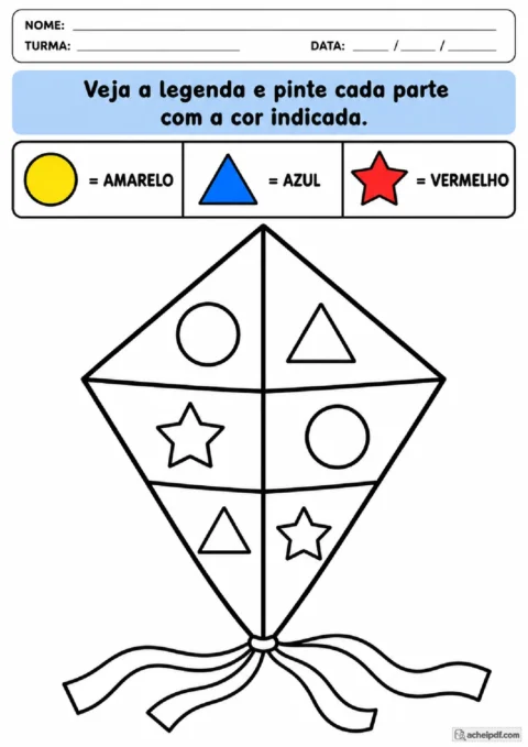Atividade de colorir por código com símbolos e áreas grandes para o Pré II
