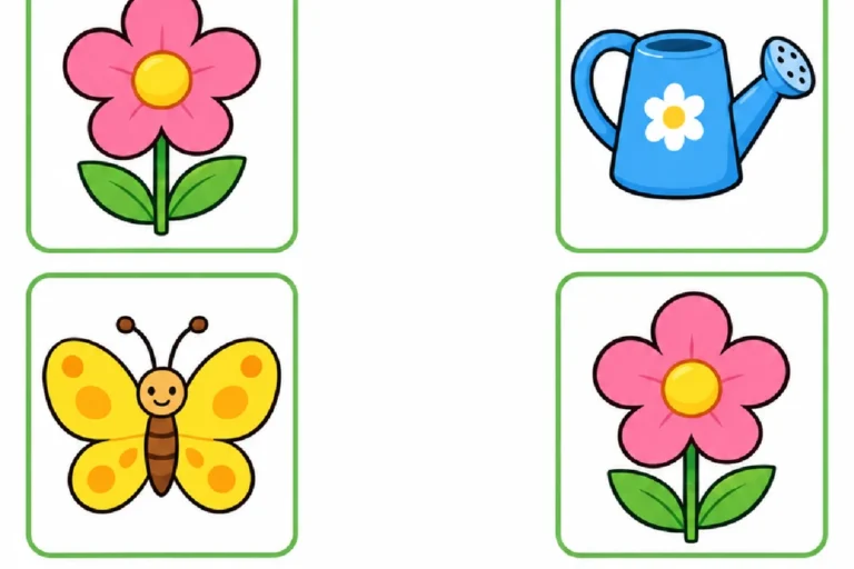 Pareamento de flor, borboleta e regador em atividade de primavera para o Maternal I